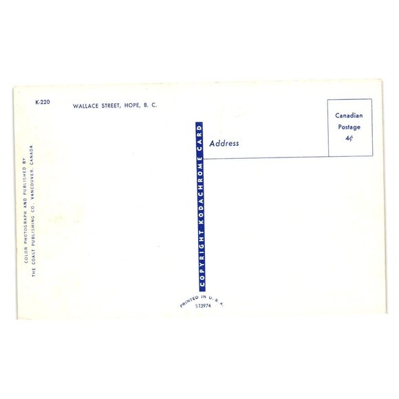 Wallace Street Hope BC Vintage Kodachrome Postcard Coast Publishing Canada Cars - Picture 2 of 2